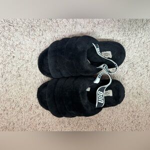 UGG Black Fluffy Slippers